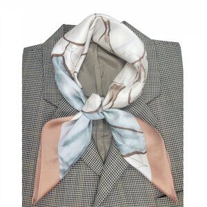 ✨Luxury Silky Square Scarf Beige Green Orange Tan Ginkgo Print Watercolor Wrap✨